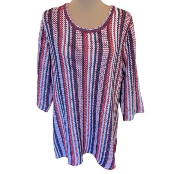 Soft Surroundings MONTEGO BAY knit 3/4 sleeve sweater size 1X Striped - Picture 1 of 11